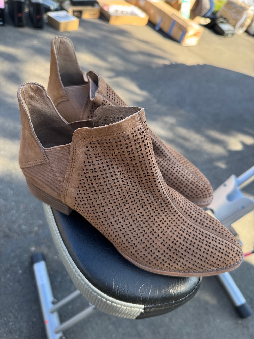 Vince Camuto Perforated Tan Suede Ankle Booties
